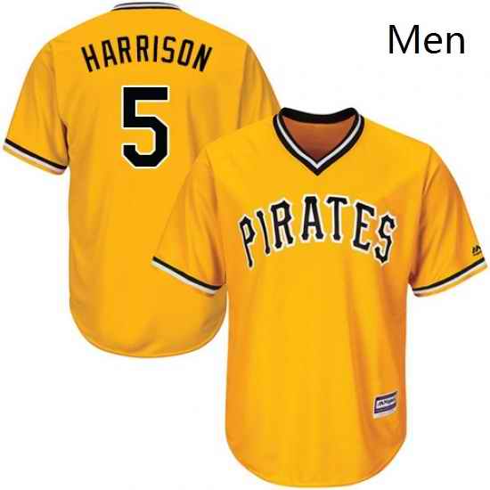 Mens Majestic Pittsburgh Pirates 5 Josh Harrison Replica Gold Alternate Cool Base MLB Jersey